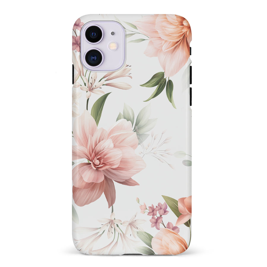 iPhone 11 Peonies Two Phone Case in White