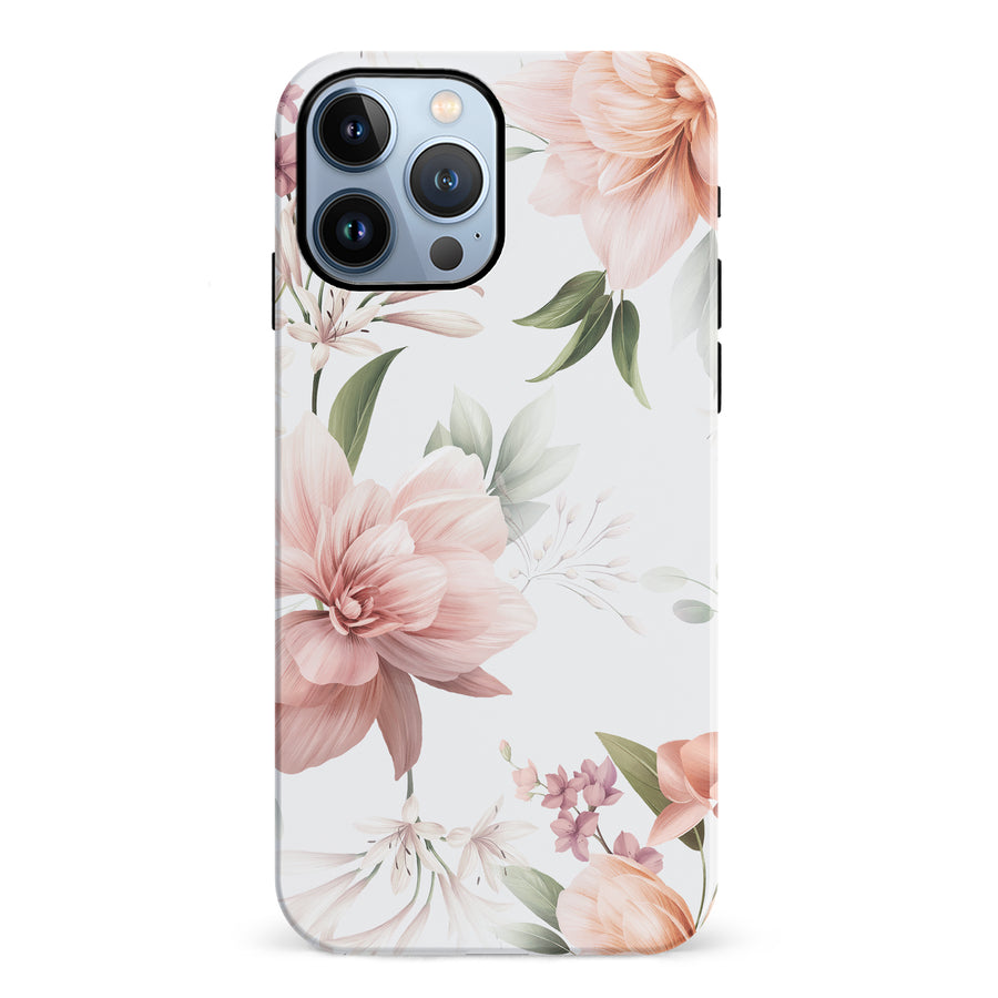 iPhone 12 Pro Peonies Two Phone Case in White