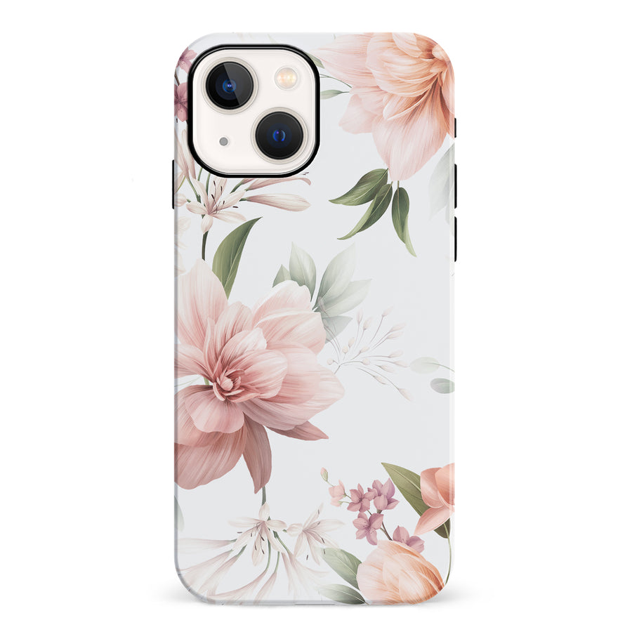 iPhone 13 & 13 Mini Peonies Two Phone Case in White