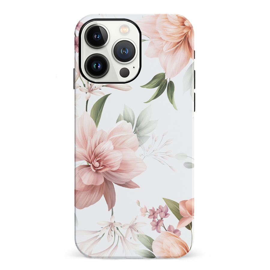 iPhone 13 Pro Peonies Two Phone Case in White