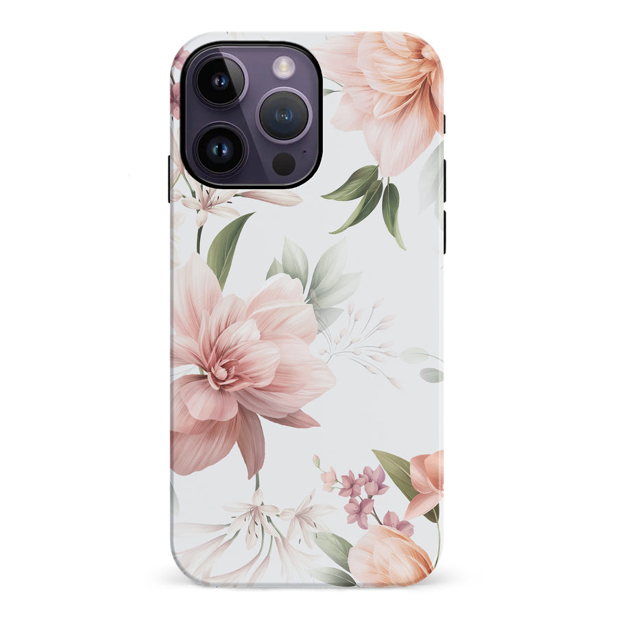 iPhone 14 Pro Max Peonies Two Phone Case in White