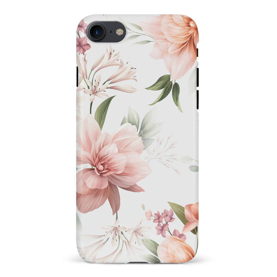 iPhone 7/8/SE Peonies Two Phone Case in White