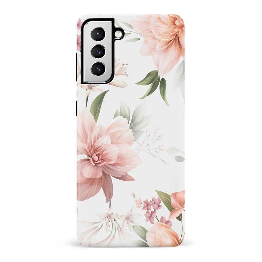 Samsung Galaxy S21 Peonies Two Phone Case in White