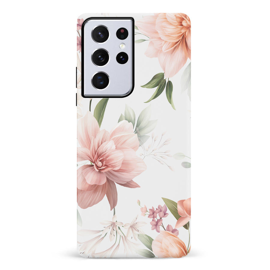 Samsung Galaxy S21 Ultra Peonies Two Phone Case in White