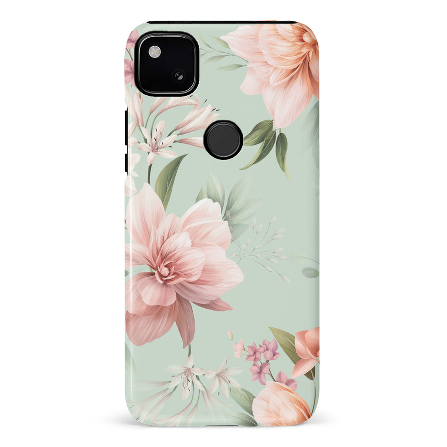 Google Pixel 4A Peonies Two Floral Phone Case in Green