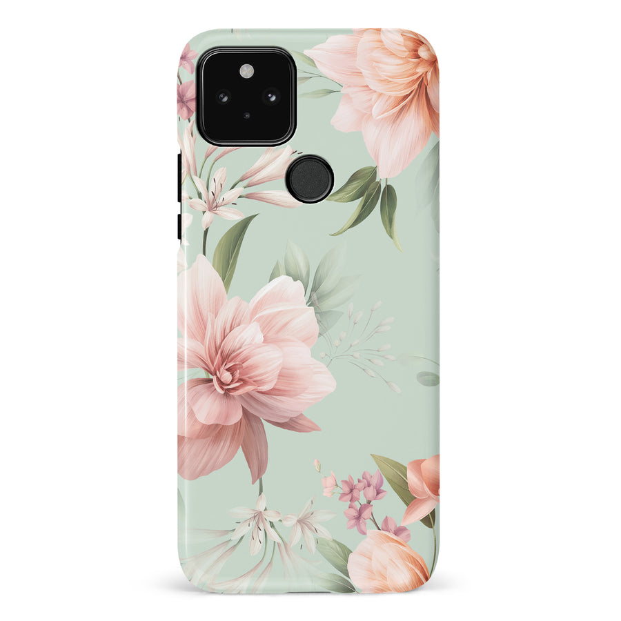 Google Pixel 5 Peonies Two Floral Phone Case in Green