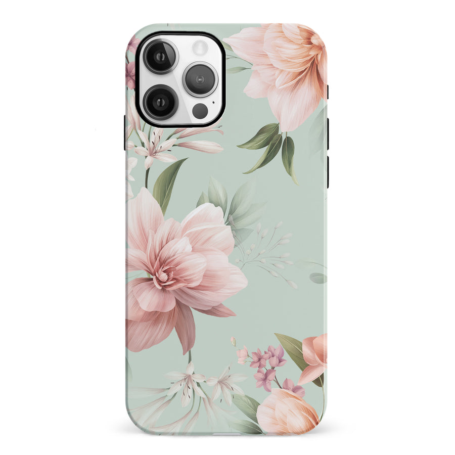 iPhone 12 Peonies Two Floral Phone Case in Green