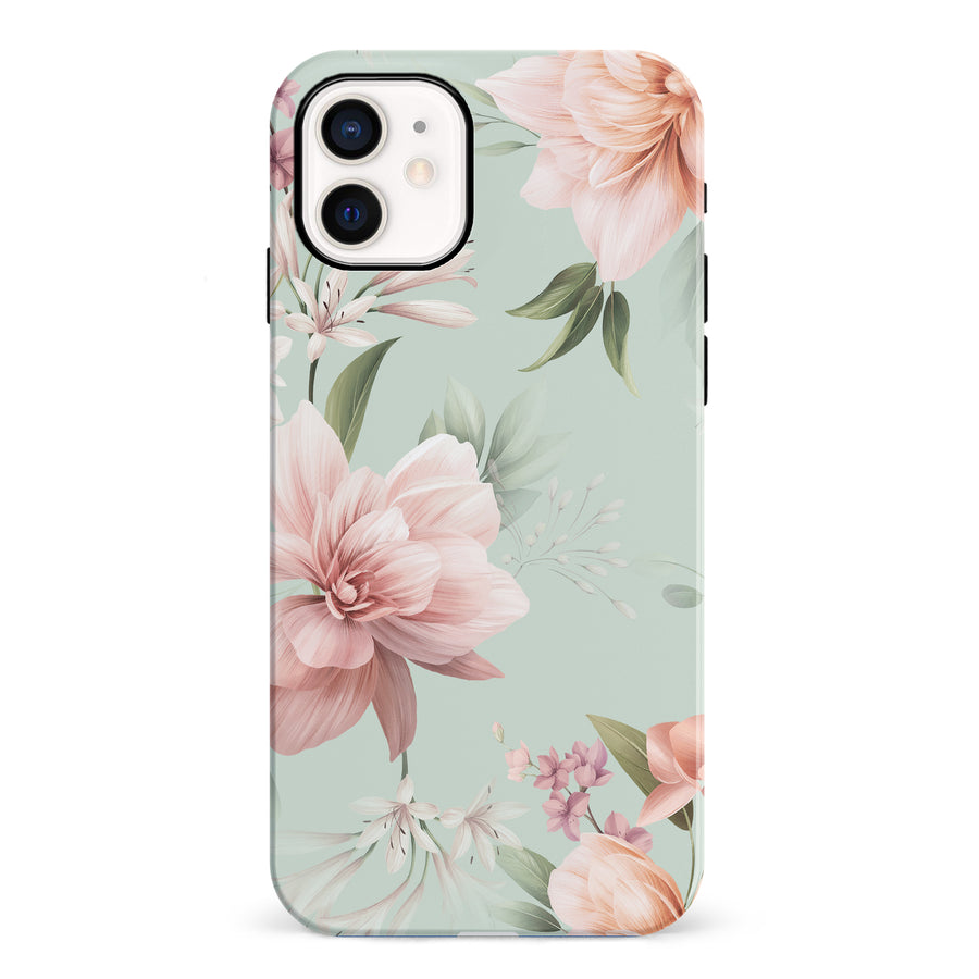 iPhone 12 Mini Peonies Two Floral Phone Case in Green