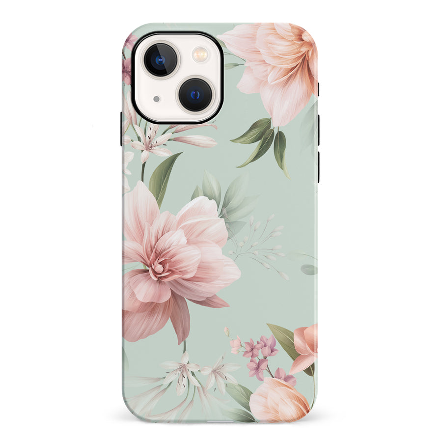 iPhone 13 & 13 Mini Peonies Two Floral Phone Case in Green