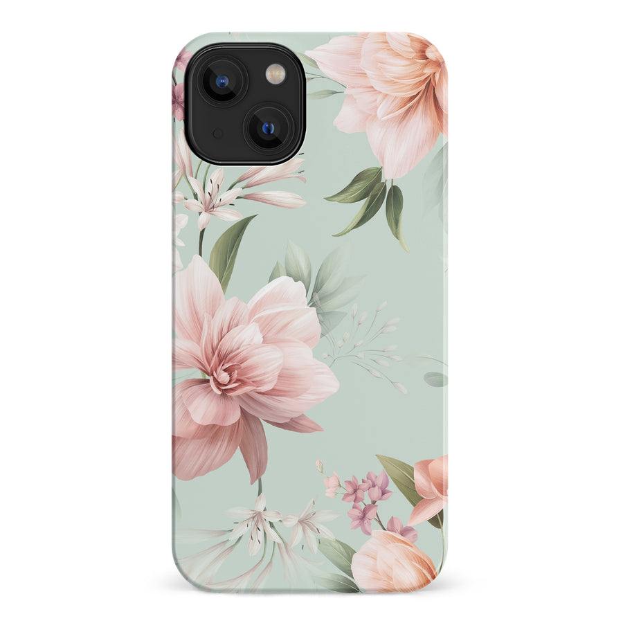 iPhone 14 Peonies Two Floral Phone Case in Green