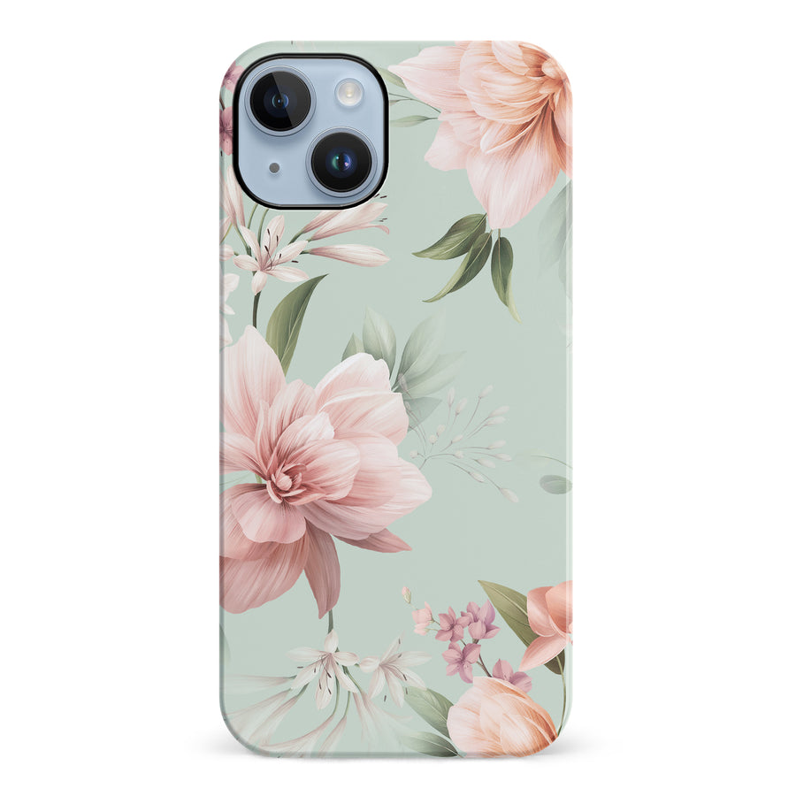 iPhone 14 Plus Peonies Two Floral Phone Case in Green