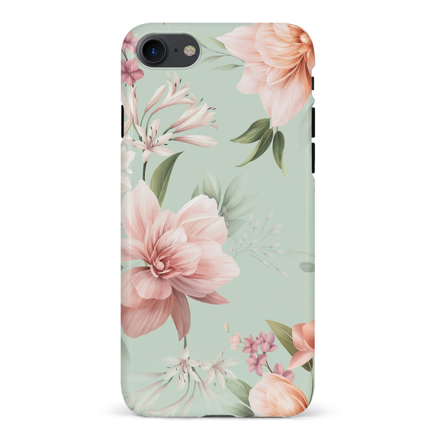 iPhone 7/8/SE Peonies Two Floral Phone Case in Green