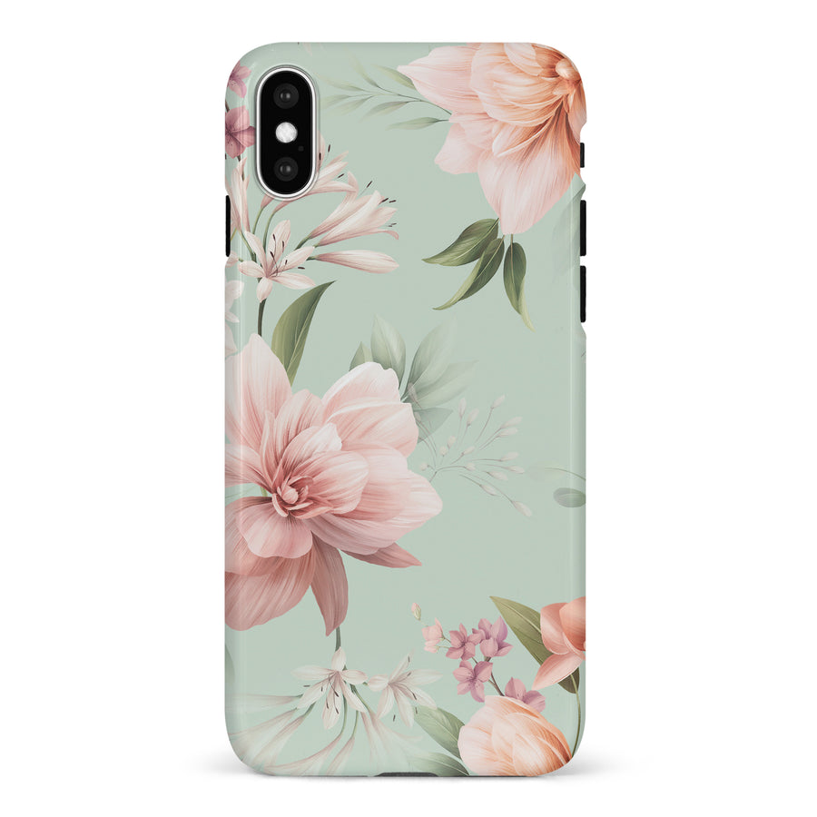 iPhone X/XS Peonies Two Floral Phone Case in Green