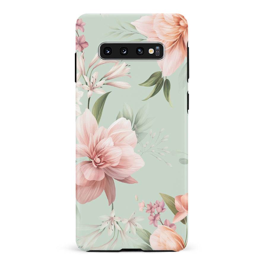 Samsung Galaxy S10 Peonies Two Floral Phone Case in Green