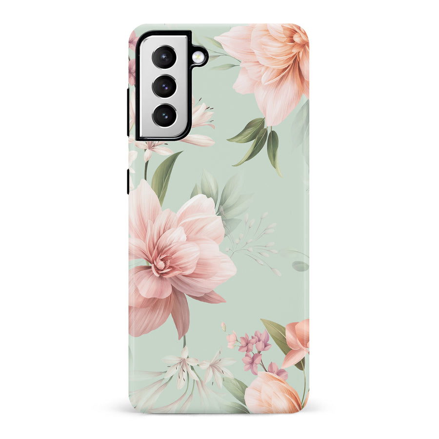 Samsung Galaxy S21 Peonies Two Floral Phone Case in Green