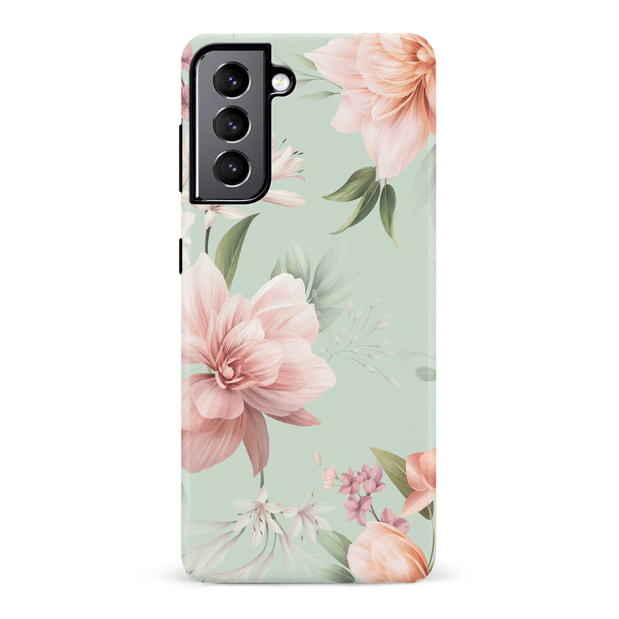 Samsung Galaxy S22 Peonies Two Floral Phone Case in Green