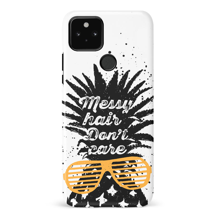 Google Pixel 5 Messy Hair Don't Care Phone Case in White