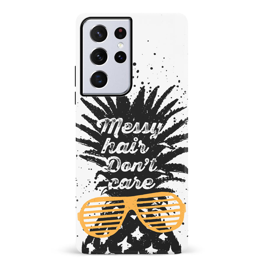 Samsung Galaxy S21 Ultra Messy Hair Don't Care Phone Case in White