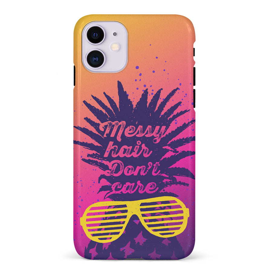 iPhone 11 Messy Hair Don't Care Phone Case in Magenta/Orange
