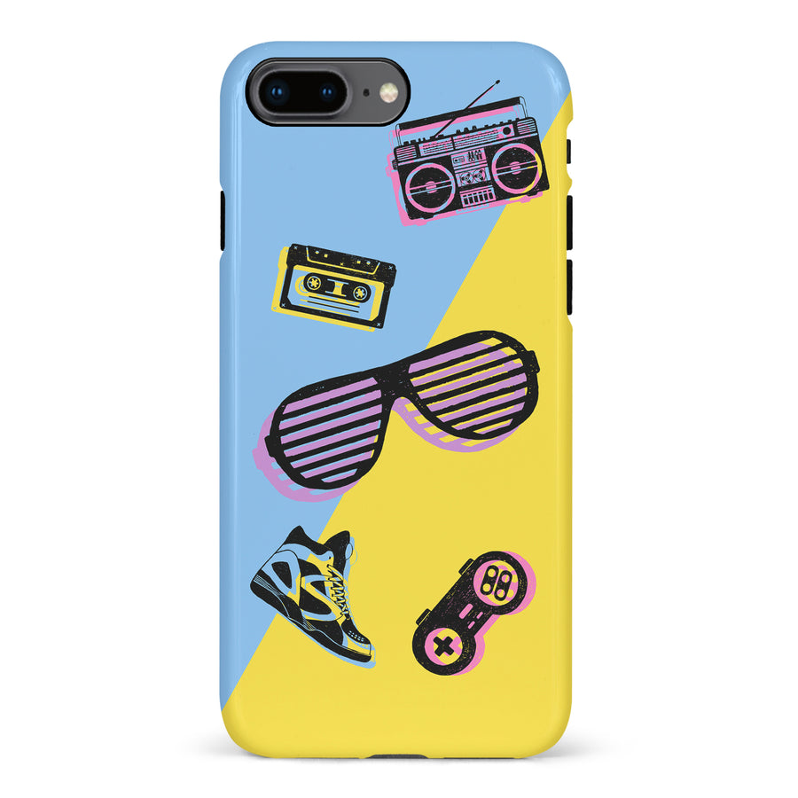 iPhone 8 Plus The Rad 90's Phone Case in Blue/Yellow