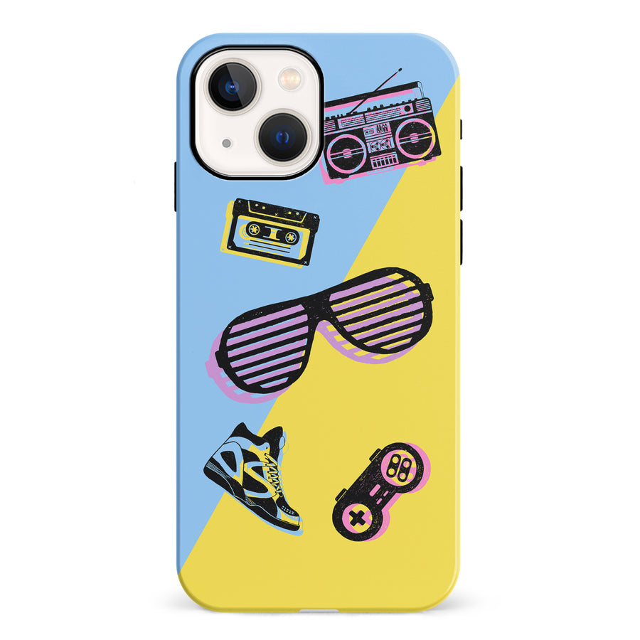 iPhone 13 Mini The Rad 90's Phone Case in Blue/Yellow