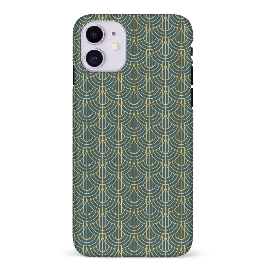 iPhone 11 Curved Art Deco Phone Case in Green