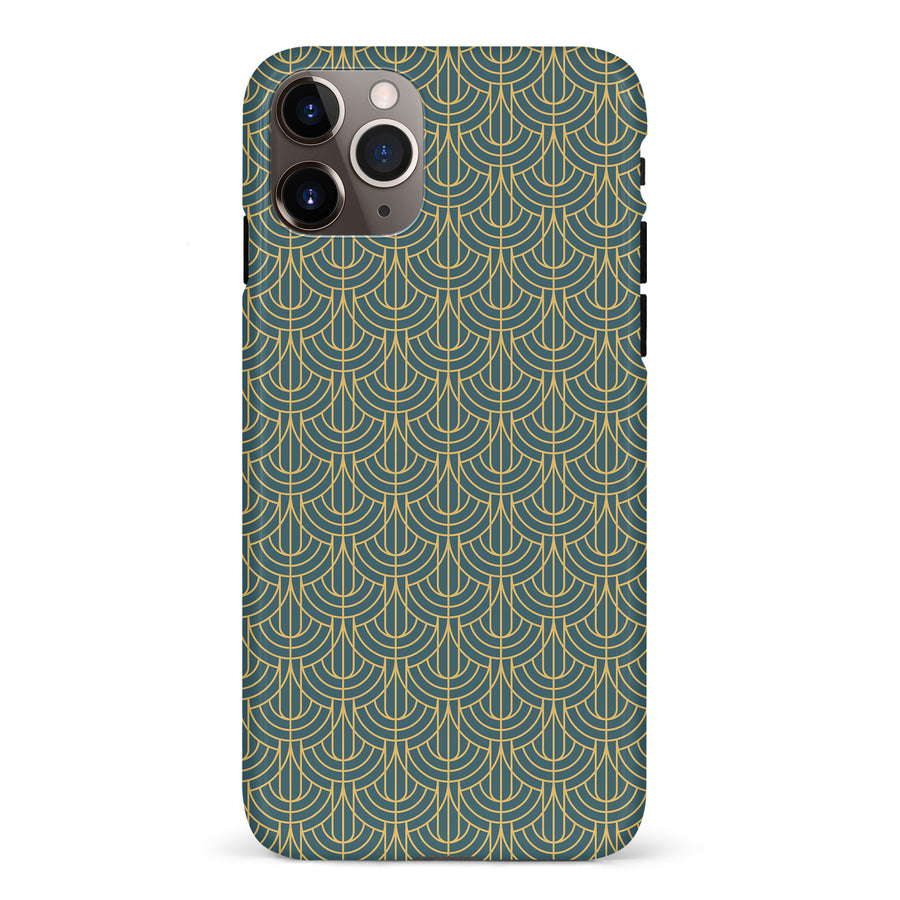 iPhone 11 Pro Max Curved Art Deco Phone Case in Green