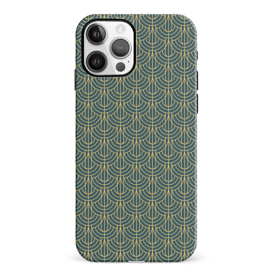 iPhone 12 Curved Art Deco Phone Case in Green