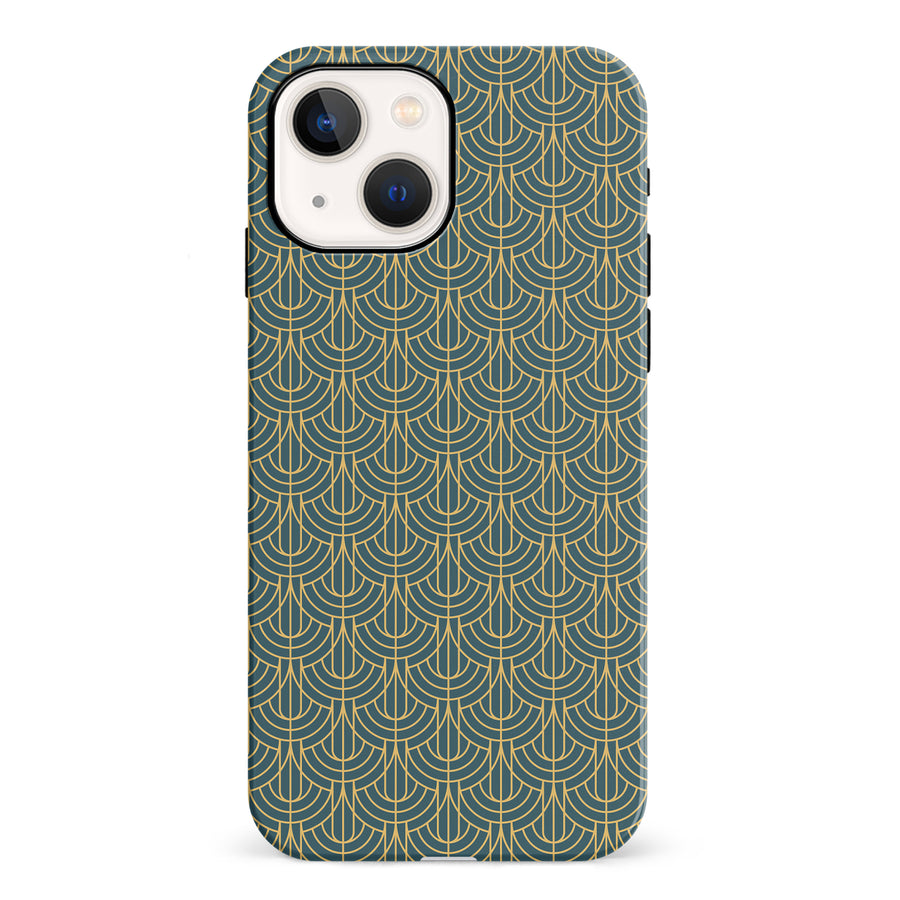 iPhone 13 Curved Art Deco Phone Case in Green