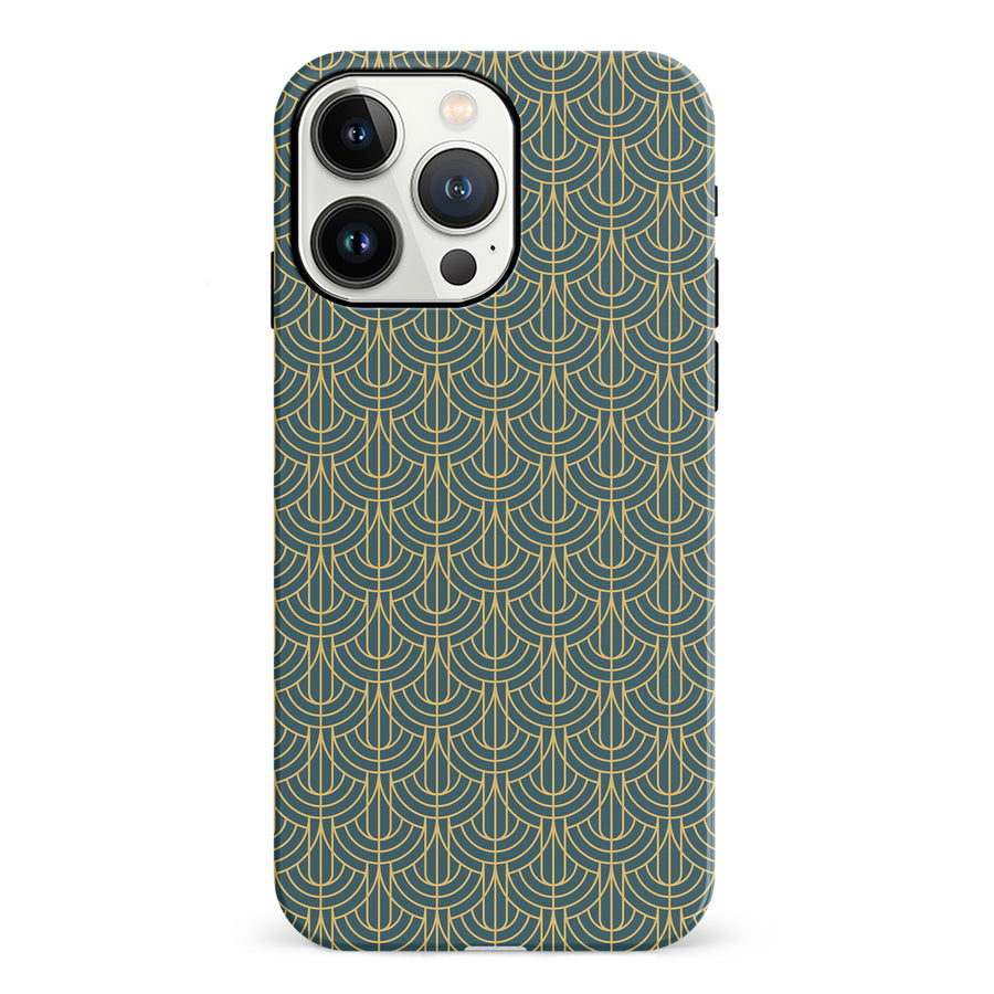iPhone 13 Pro Curved Art Deco Phone Case in Green