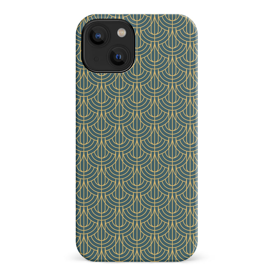 iPhone 14 Curved Art Deco Phone Case in Green
