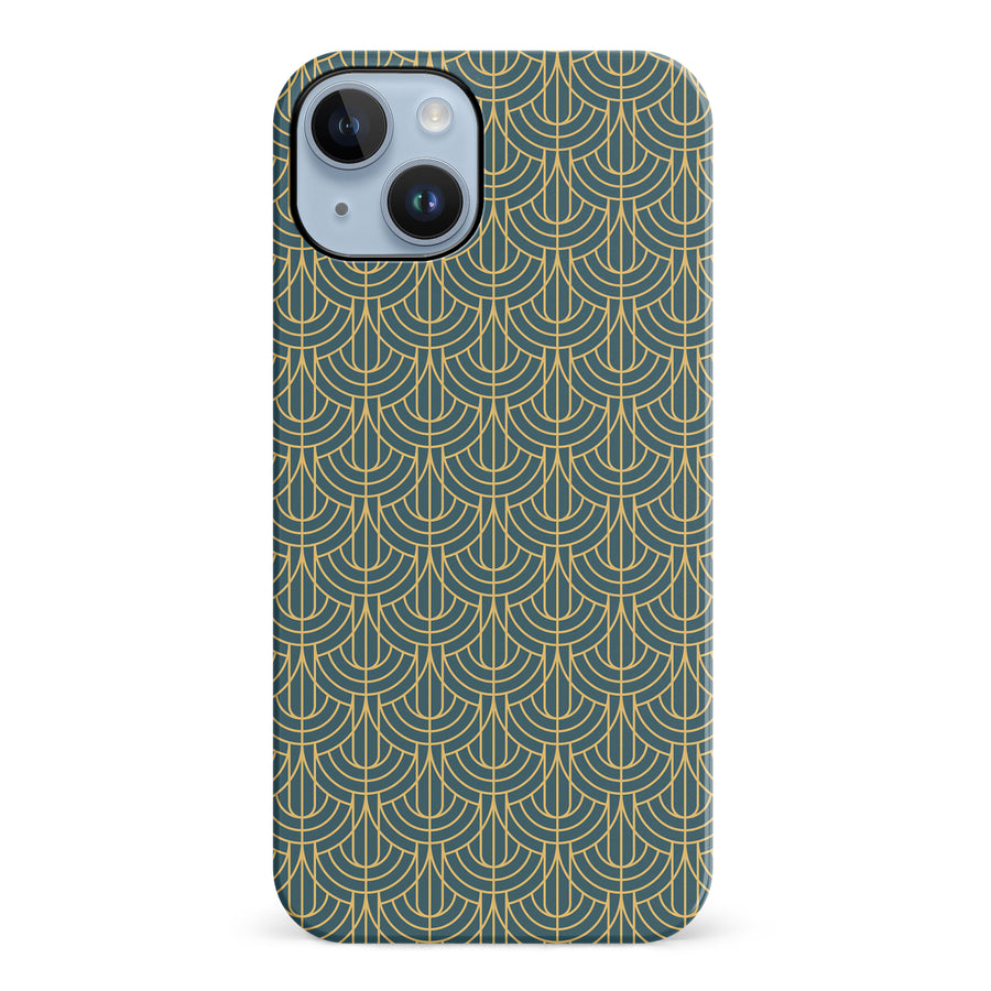 iPhone 14 Plus Curved Art Deco Phone Case in Green