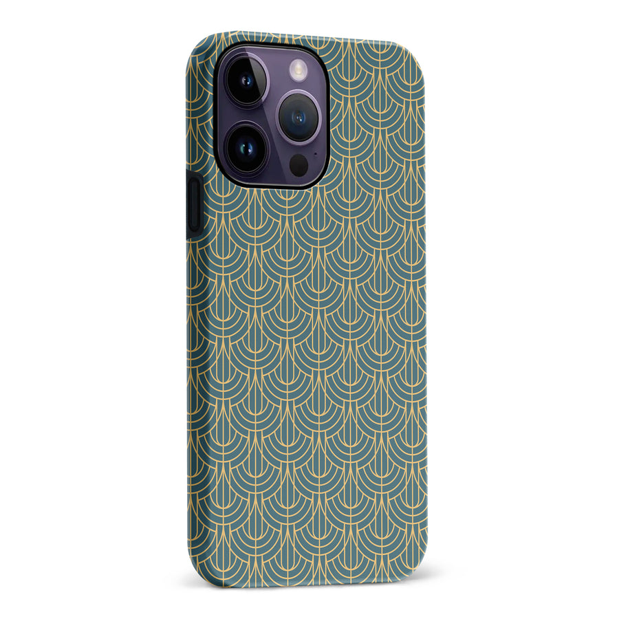 iPhone 14 Pro Max Curved Art Deco Phone Case in Green