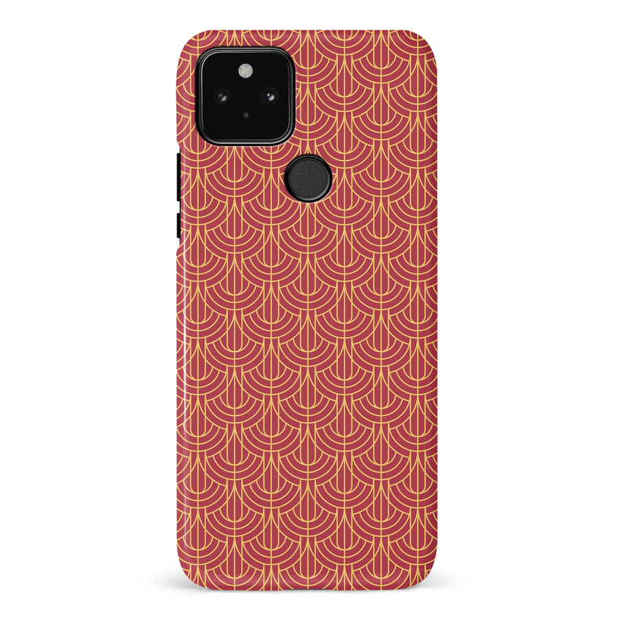 Google Pixel 5 Curved Art Deco Phone Case in Red