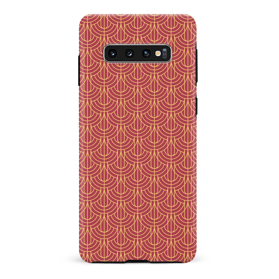 Samsung Galaxy S10 Curved Art Deco Phone Case in Red