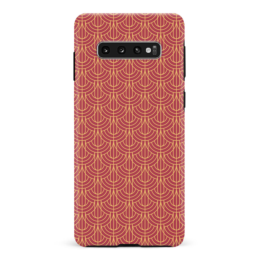 Samsung Galaxy S10 Plus Curved Art Deco Phone Case in Red