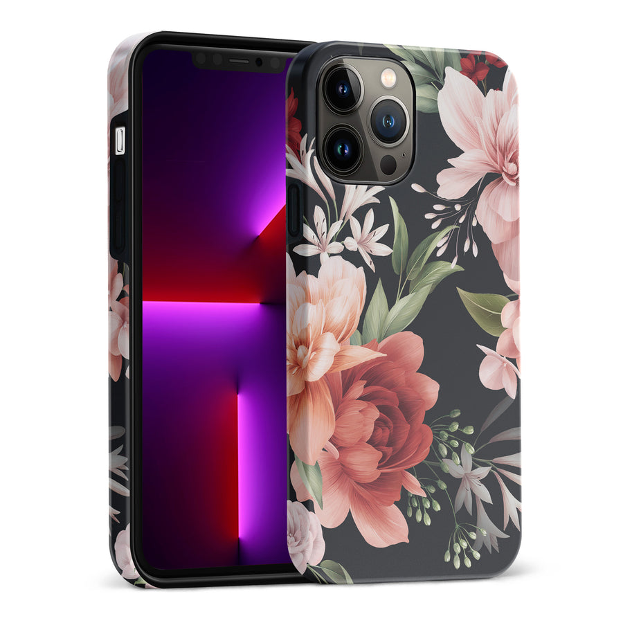 iPhone 13 Pro Max peonies one phone case in black