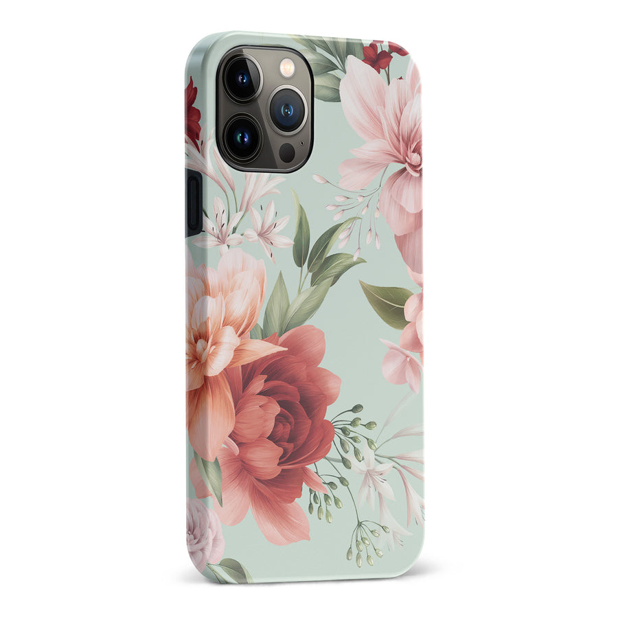 iPhone 13 Pro Max peonies one phone case in green