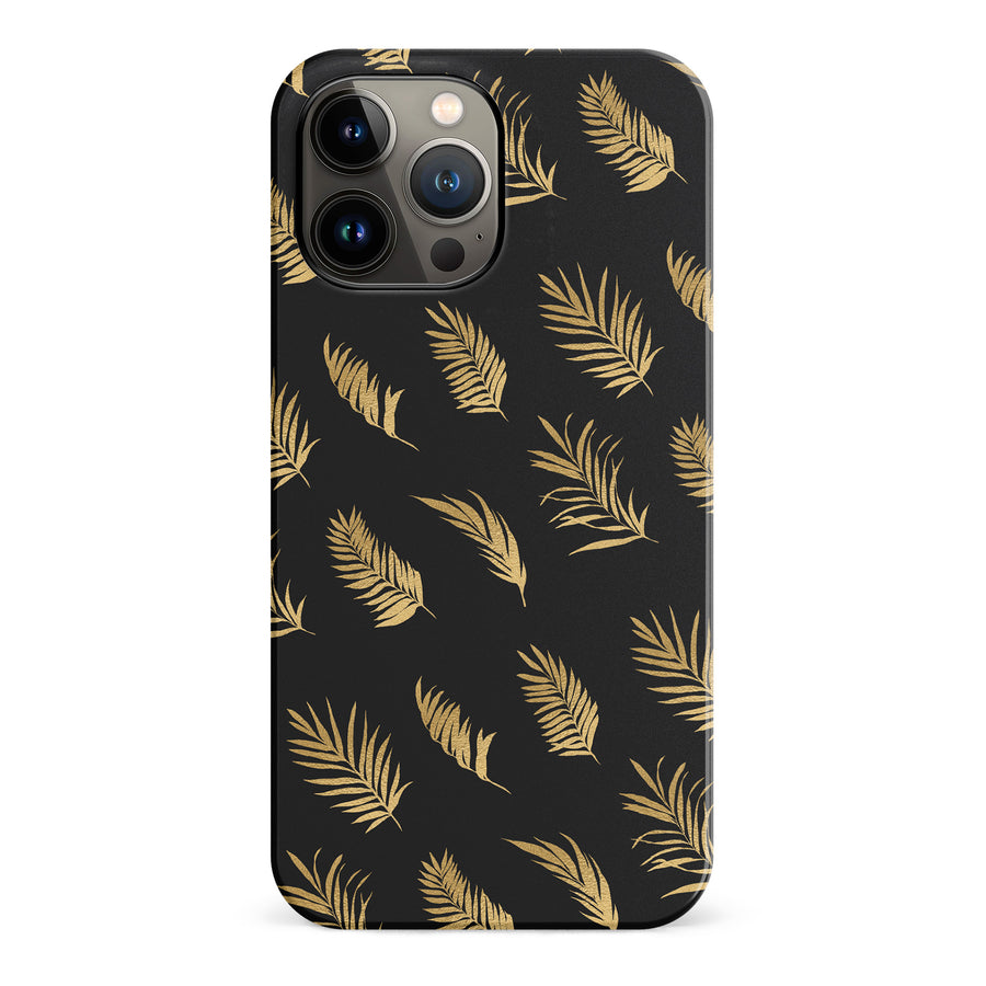iPhone 13 Pro Max gold fern leaves phone case in black