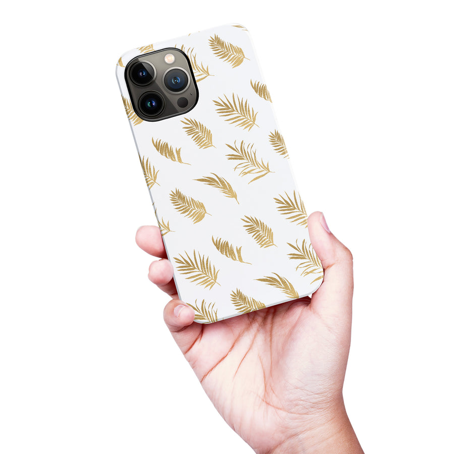 iPhone 13 Pro Max gold fern leaves phone case in white