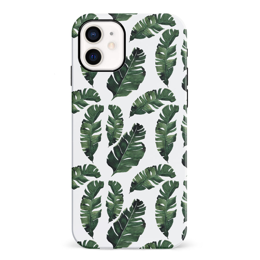 iPhone 12 Mini Banana Leaves Floral Phone Case in White