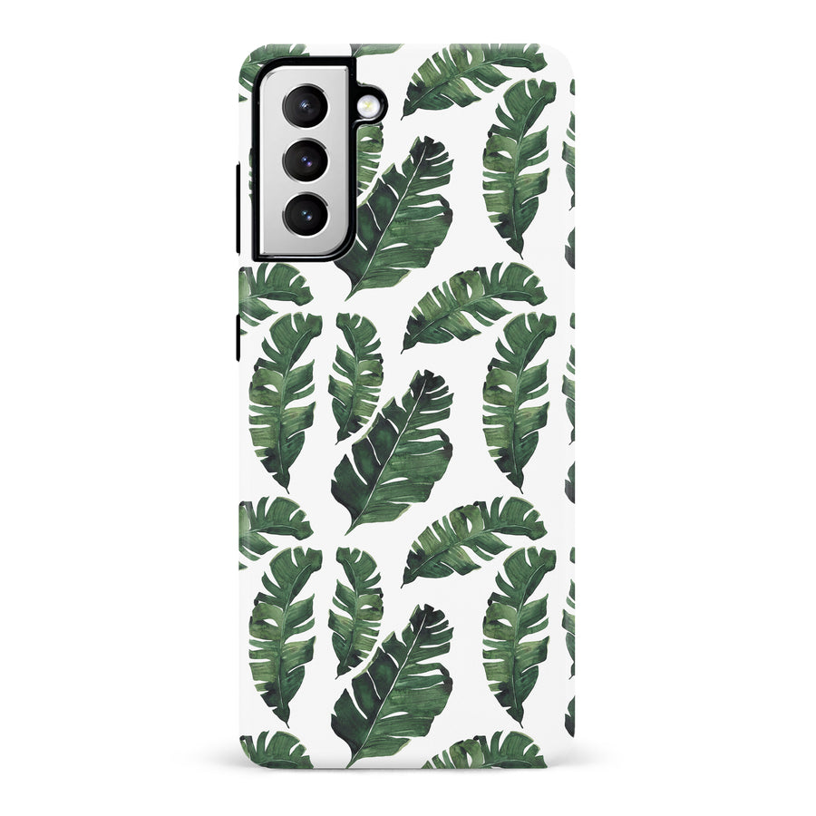 Samsung Galaxy S21 Banana Leaves Floral Phone Case in White