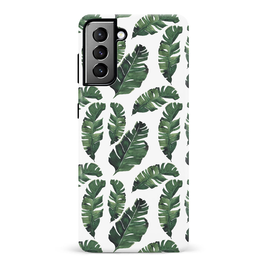Samsung Galaxy S21 Plus Banana Leaves Floral Phone Case in White