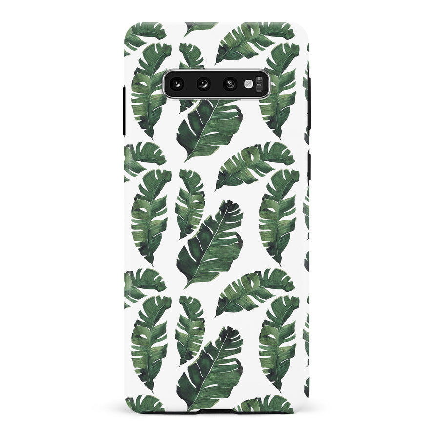 Samsung Galaxy S10 Plus Banana Leaves Floral Phone Case in White