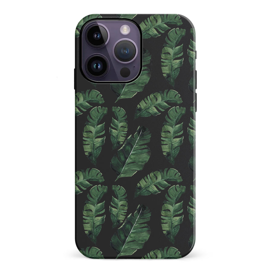 iPhone 14 Pro Max Banana Leaves Floral Phone Case in Black