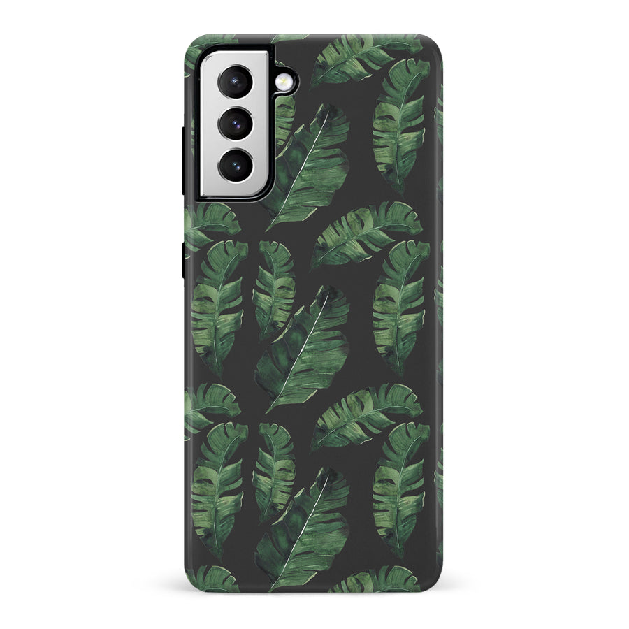 Samsung Galaxy S21 Banana Leaves Floral Phone Case in Black