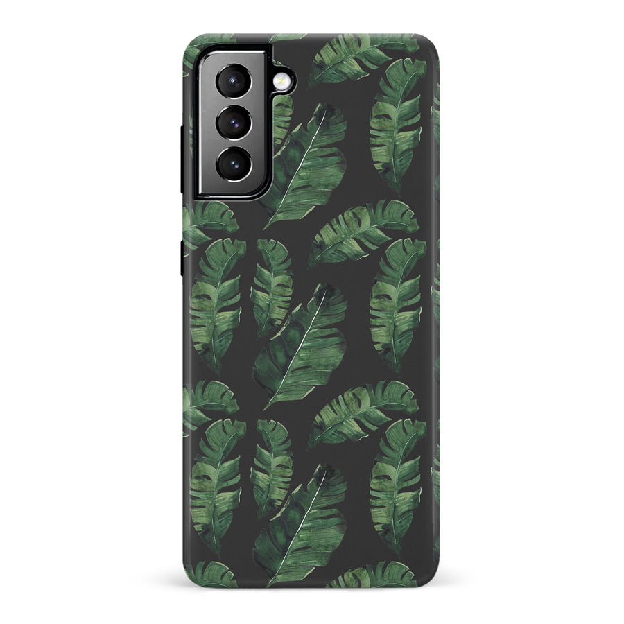 Samsung Galaxy S21 Plus Banana Leaves Floral Phone Case in Black