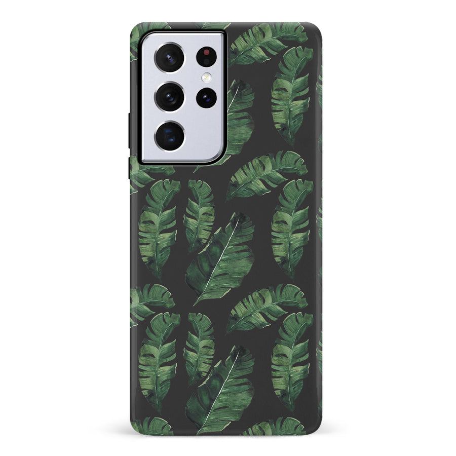 Samsung Galaxy S21 Ultra Banana Leaves Floral Phone Case in Black