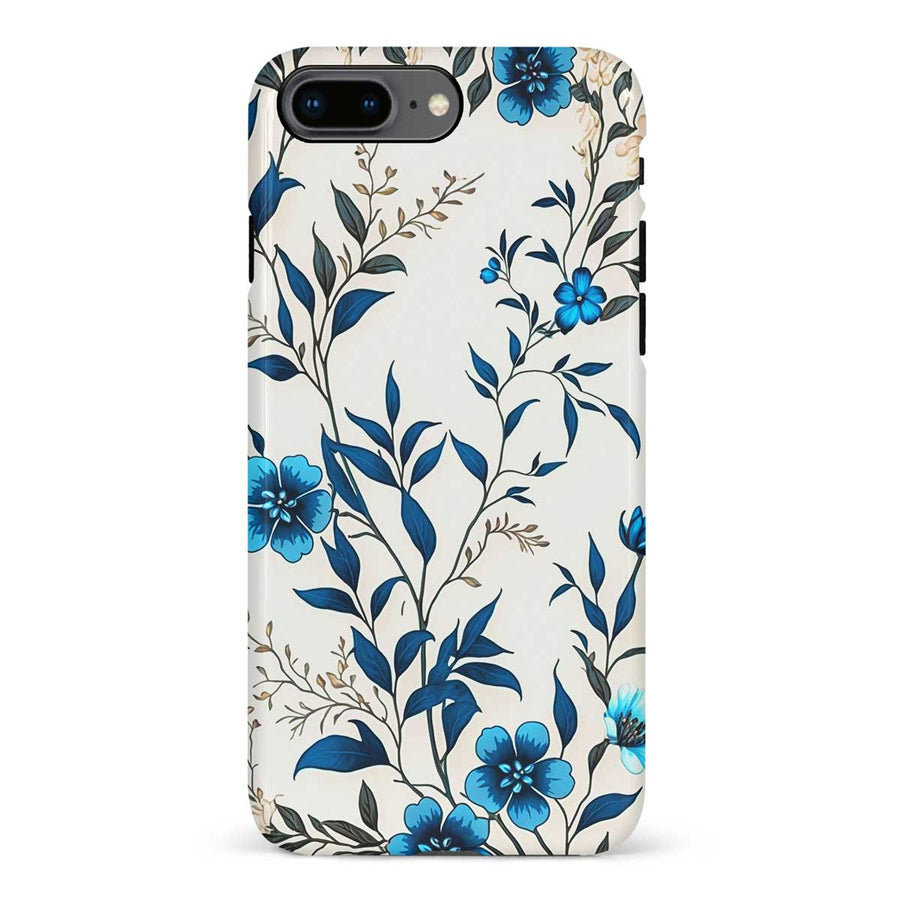 iPhone 8 Plus Blue Hibiscus Phone Case in White