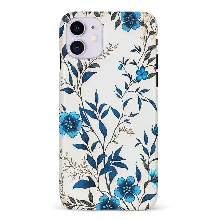 iPhone 11 Blue Hibiscus Phone Case in White